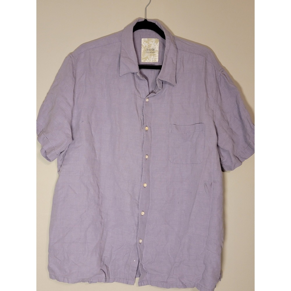 Tasso Elba Island XXL Purple Silk Linen Shirt Short Sleeve Button‎ Down